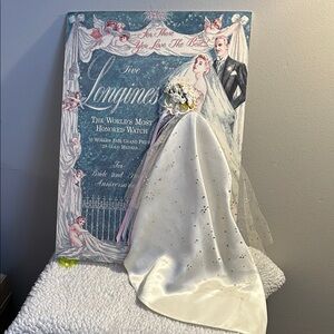 VTG 40s Longines Wedding Display with White Satin Veil ADVERTISING Signed